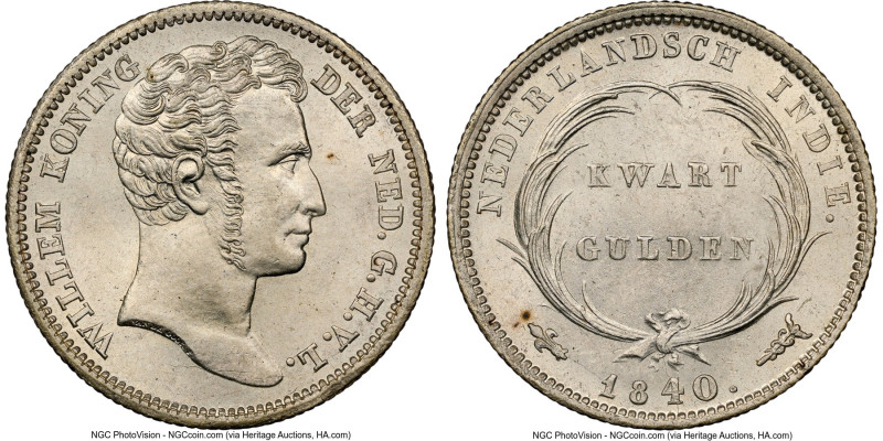 Dutch Colony. Willem I 1/4 Gulden 1840-(u) MS64 NGC, Utrecht mint, KM301.1, Scho...
