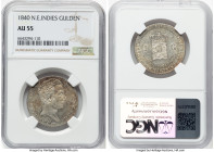 Dutch Colony. Willem I Gulden 1840-(u) AU55 NGC, Utrecht mint, KM300a, Scholten-617. Cartwheel luster accompanied by an amber and violet patina makes ...