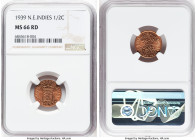 Dutch Colony. Wilhelmina 1/2 Cent 1939 MS66 Red NGC, Utrecht mint, KM314.2, Scholten-909. The lowest mintage of this series, at 2,000,000. Stunning si...