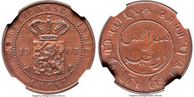 Dutch Colony. Wilhelmina Proof Cent 1907 PR63 Red and Brown NGC, Utrecht mint, KM307.2, cf. Scholten-884 (business strike). Striking reflective deep o...