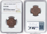Dutch Colony. Wilhelmina Proof Cent 1908 PR64 Red and Brown NGC, Utrecht mint, KM307.2, cf. Scholten-877 (business strike). Displaying a lovely reflec...