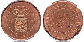 Dutch Colony. Wilhelmina Proof 2-1/2 Cents 1907 PR64 Red and Brown NGC, Utrecht mint, cf. KM316 (business strike), cf. Scholten-868 (same). Crisp devi...