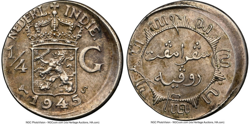 Dutch Colony. Wilhelmina Mint Error - Struck 10% off Center silver 1/4 Gulden 19...