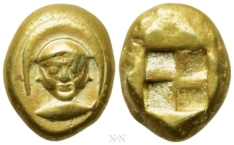 MYSIA. Kyzikos. EL Stater (Circa 500-450 BC). 

Obv: Facing head of Athena(?),...