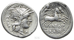 M. CALIDIUS, Q. METELLUS and CN. FULVIUS. Denarius (117-116 BC). Rome