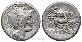 APPIUS CLAUDIUS PULCHER, T. MANLIUS MANCIUS and Q. URBINIUS. Denarius (111-110 BC). Rome