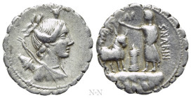 A. POSTUMIUS A. F. SP. N. ALBINUS. Serrate Denarius (81 BC). Rome