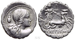 Q. CREPERIUS M.f. ROCUS. Serrate Denarius (69 BC). Rome
