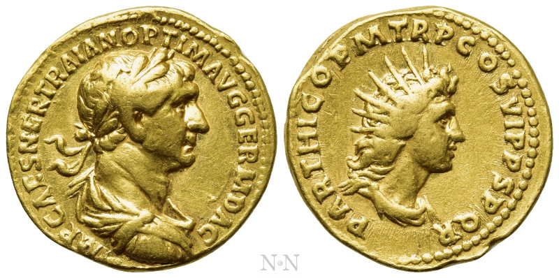 TRAJAN (98-117). GOLD Aureus. Rome. 

Obv: IMP CAES NER TRAIAN OPTIM AVG GERM ...