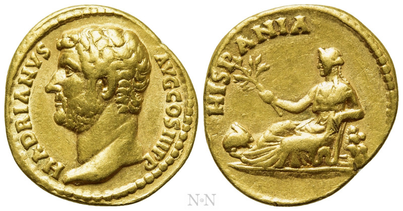 HADRIAN (117-138). GOLD Aureus. Rome. "Travel Series" issue. 

Obv: HADRIANVS ...
