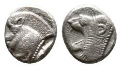 Mysia, Cyzicus Obol circa 450, AR . Forepart of boar l., behind, tunny. Lion’s head l. within incuse square.Reference :Condition: Very Fine