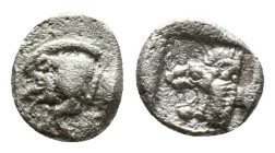 Mysia, Cyzicus Obol circa 450, AR . Forepart of boar l., behind, tunny. Lion’s head l. within incuse square.Reference :Condition: Very Fine