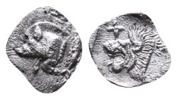Mysia, Cyzicus Obol circa 450, AR . Forepart of boar l., behind, tunny. Lion’s head l. within incuse square.Reference :Condition: Very Fine