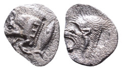 Mysia, Cyzicus Obol circa 450, AR . Forepart of boar l., behind, tunny. Lion’s head l. within incuse square.Reference :Condition: Very Fine