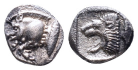 Mysia, Cyzicus Obol circa 450, AR . Forepart of boar l., behind, tunny. Lion’s head l. within incuse square.Reference :Condition: Very Fine