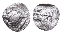 Mysia, Cyzicus Obol circa 450, AR . Forepart of boar l., behind, tunny. Lion’s head l. within incuse square.Reference :Condition: Very Fine