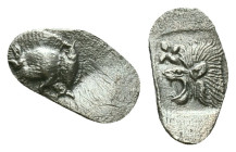 Greek coinsMysia, CyzicusObol circa 450, AR . Forepart of boar l., behind, tunny. Lion’s head l. within incuse square. von Fritze, Silberprägung Kyzik...