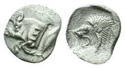 Greek coinsMysia, CyzicusObol circa 450, AR . Forepart of boar l., behind, tunny. Lion’s head l. within incuse square. von Fritze, Silberprägung Kyzik...