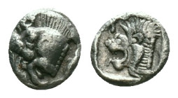 Greek coinsMysia, CyzicusObol circa 450, AR . Forepart of boar l., behind, tunny. Lion’s head l. within incuse square. von Fritze, Silberprägung Kyzik...