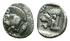 Greek coinsMysia, CyzicusObol circa 450, AR . Forepart of boar l., behind, tunny. Lion’s head l. within incuse square. von Fritze, Silberprägung Kyzik...
