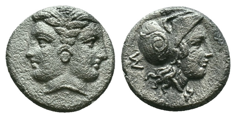 Mysia, Lampsakos AR Tetrobol. 4th-3rd C. BC. Janiform female head / Head of Athe...