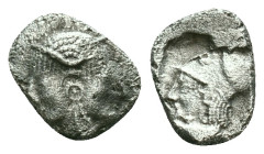 Mysia, Lampsakos AR Diobol. c. 500-450. Female janiform head / Helmeted head of Athena l. within incuse square. SNG BnF 1126. Toned, good VFReference ...