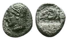 GreekTroas, Kebren AR Drachm. 5th century BC. Archaic female bust left / Head of ram left in incuse square.Reference:Condition: Very Fine