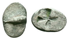 Mysia. Kyzikos circa 520-480 BC. Hemiobol AR. Tunny fish swimming right / Quadripartite incuse square. good very fine Von Fritze, Nomisma IX, Kyzikos,...