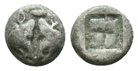 Greek CoinsLesbos. Mytilene 500-450 BC.Obol AR Two confronted boar heads, above Î›Î• / Incuse square punch.Reference :Condition: Very Fine