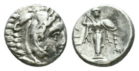 MYSIA. Pergamon. (Circa 310-282 BC). Diobol.ARObv : Head of Herakles right, wearing lion skin.Rev : ΠΕΡΓΑMH.Archaistic Palladion: facing statue of Pal...