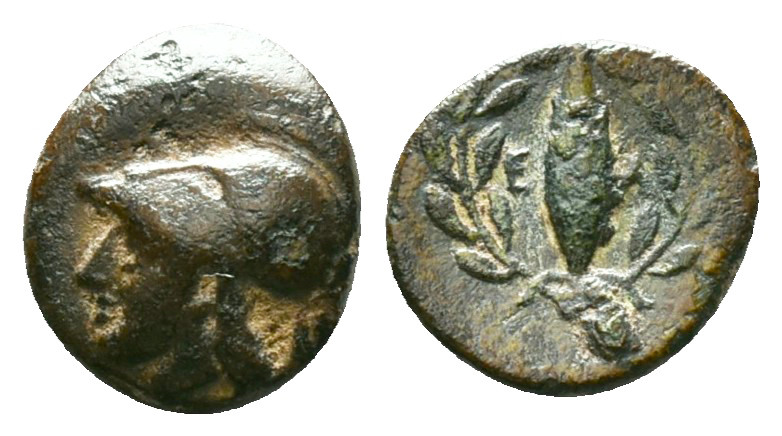Aeolis, Elaia, AE, Circa 4th Century BC.
Obv: Helmeted head of Athena left.
Re...