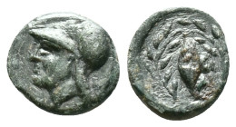 Aeolis, Elaia, AE, Circa 4th Century BC.Obv: Helmeted head of Athena left.Rev: Ε – Λ, Grain ear within olive wreath.Reference :Condition: Very Fine...