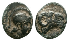 IONIA. Klazomenai. Ae (4th century BC). Mikkos magistrate.Obv: Helmeted head of Athena right.Rev: MIKKOΣ.Head of ram right.Reference :Condition: Very ...