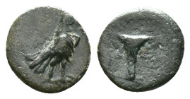 Aeolis, Kyme, AE, Circa 350-250 BC.Obv: Eagle standing right.Rev: KY, One-handled cup left.Reference :Condition: Very Fine