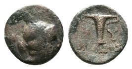 AEOLIS. Kyme. Ae (Circa 350-250 BC).Obv: Head of the Amazon Kyme right.Rev: KY / HPAIOΣ.Kotyle.Reference :Condition: Very Fine
