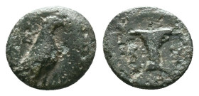 Aeolis, Kyme, AE, Circa 350-250 BC.Obv: Eagle standing right.Rev: KY, One-handled cup left.Reference :Condition: Very Fine