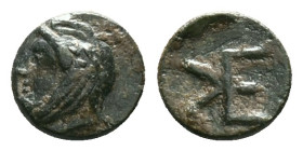 Greek, TROAS, Kebren (Circa 412-399 BC) AE Bronze Obv: Head of satrap left, wearing laureate tiara. Rev: Monogram. Reference :Condition: Very Fine