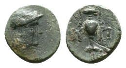 AEOLIS. Myrina. (Circa 3rd-2nd century BC)AE Bronze Obv: Laureate head of Apollo Gryneios to right.Rev: MY-PI Amphora; in upper right field, kithara.R...