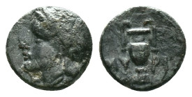 AEOLIS. Myrina. (Circa 3rd-2nd century BC)AE Bronze Obv: Laureate head of Apollo Gryneios to right.Rev: MY-PI Amphora; in upper right field, kithara.R...