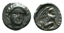 TROAS. Gergis. 4th century BC. AE Laureate head of the sibyl Herophile facing slightly to right, wearing pearl necklace. Rev. ΓEP Sphinx seated right....