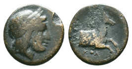 Ionia, Kolophon. ca. 330-325 B.C. AE. Apollodoros, magistrate. Head of Apollo right / KOΛ, AΠOΛΛOΔ, forepart of horse right. Reference :Condition: Ver...