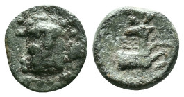 Pisidia, Selge. civic issue. 1st - 2nd centuries B.C. AE Forepart of stag right, head lef, Laureate and bearded head of Herakles facing, lion-skin aro...