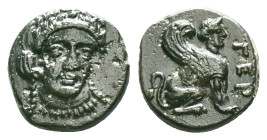TROAS. Gergis. 4th century BC. AE Laureate head of the sibyl Herophile facing slightly to right, wearing pearl necklace. Rev. ΓEP Sphinx seated right....