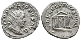 Philip I. A.D. 244-249. AR antoninianus. Rome, commemorating the 1000th anniversary of Rome, A.D. 249. IMP PHILIPPVS AVG, radiate, draped and cuirasse...