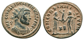 Roman ImperialDiocletian (284-305). AE antoninianusReference:Condition: Very Fine"Repatinated"