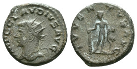 Claudius II Gothicus Æ Antoninianus. Antioch, AD 270. IMP C CLAVDIVS AVG, radiate head left / IVVENTVS AVG, Hercules standing facing, head left, holdi...