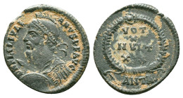 Julian II (AD 360-363). AE 3 or nummus .  Antioch, 3rd officina, AD 361-363. DN FL CL IVLI-ANVS PF AVG, pearl-diademed, helmeted, draped and cuirassed...