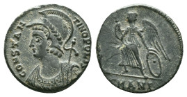 Constantine I The Great, AD 306-337. Commemorative series. AE. Thessalonica. Struck AD. 330-331. CONSTANTINOPOLIS, laureate and helmeted bust of Const...