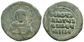 Anonymous. Class A2. Time of Basil II and Constantine VIII (1020-1028). AE follis . Constantinople. Obv: +EMMA-NOVHΛ, bust of Christ facing, wearing n...