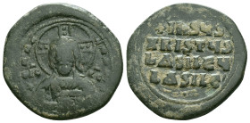 Anonymous. Class A2. Time of Basil II and Constantine VIII (1020-1028). AE follis . Constantinople. Obv: +EMMA-NOVHΛ, bust of Christ facing, wearing n...